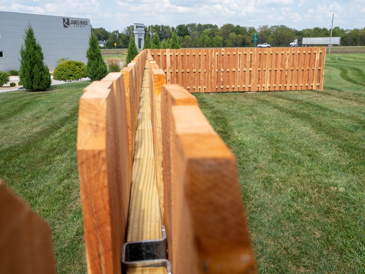 Photo of a wood, shadowbox privacy fence